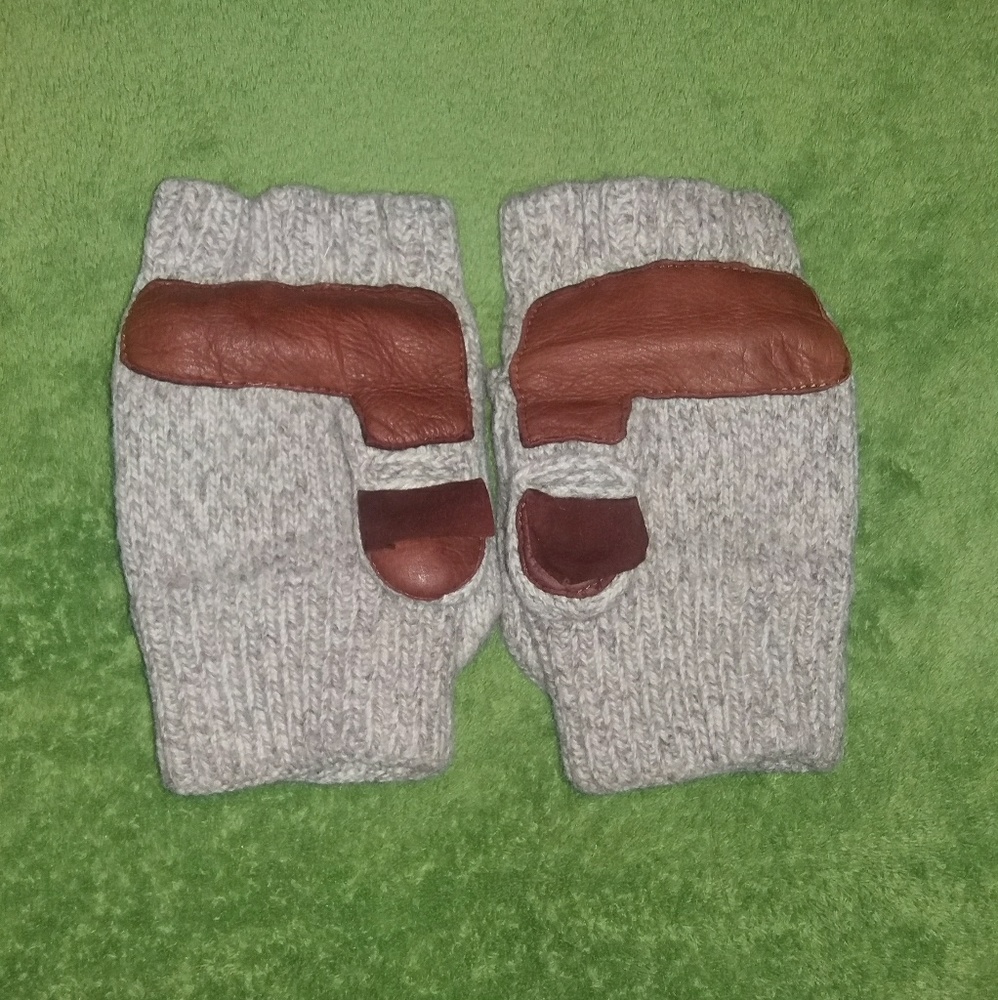 Wool Knit multifunctional gloves with deerskin